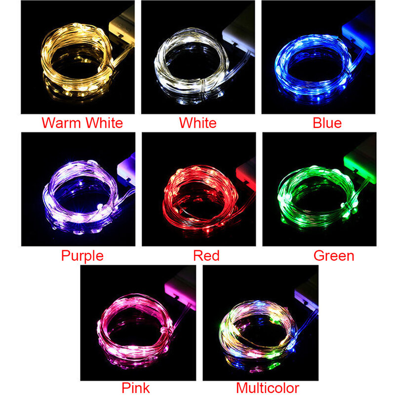 Copper Wire LED String lights Fairy Lights  Button Battery Operated Waterproof Indoor Garland for Xmas Wedding Party Decoration