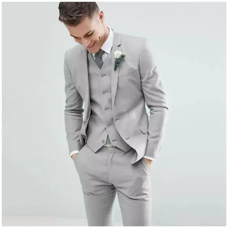 Notch Lapel Men Suits 3 Pcs Fashion Costume Homme Groom Wedding Prom Terno Masculino Slim Fit Blazer Tailored Jacket+Pant+Vest