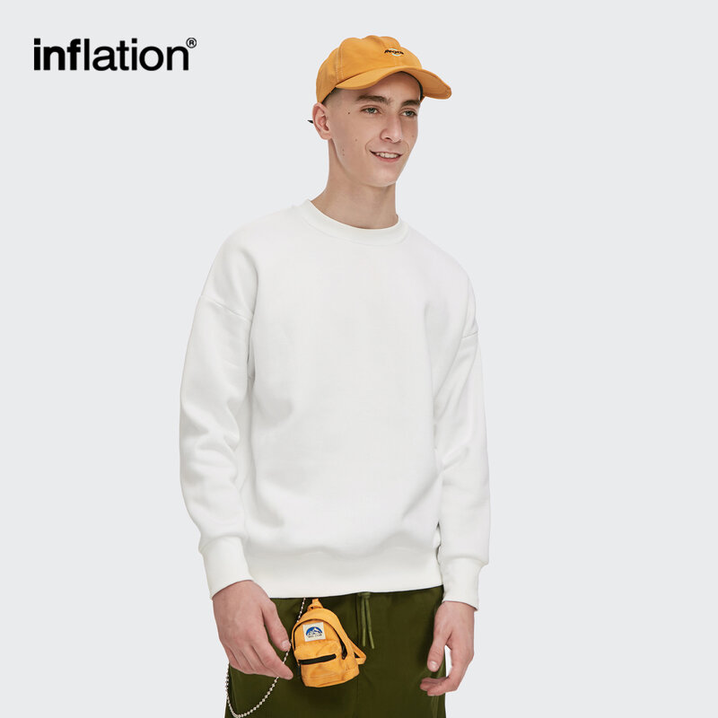 INFLATION Mens Plain Sweatshirts Couple Loose Velvet Fleece Warm Crewneck Pullovers