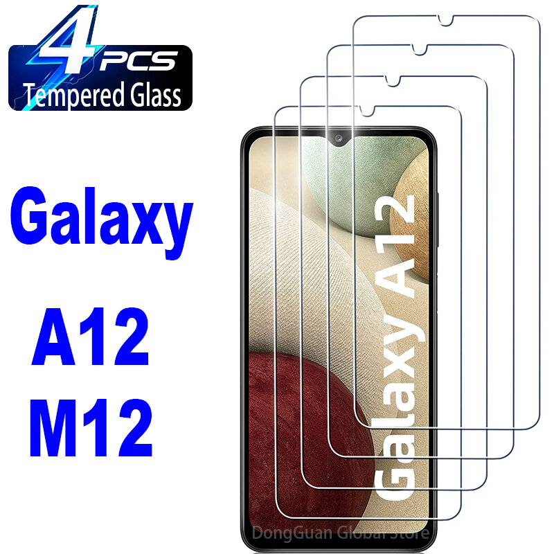 Filme de vidro temperado para Samsung Galaxy, protetor de tela, A12, M12, A12, Nacho, F12, 2pcs, 4pcs