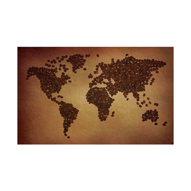 150x225cm Non-woven DIY World Map Plate Pattern Made of Coffee Beans Home Wall Decorative Poster Map for Home Hotel Office Decor