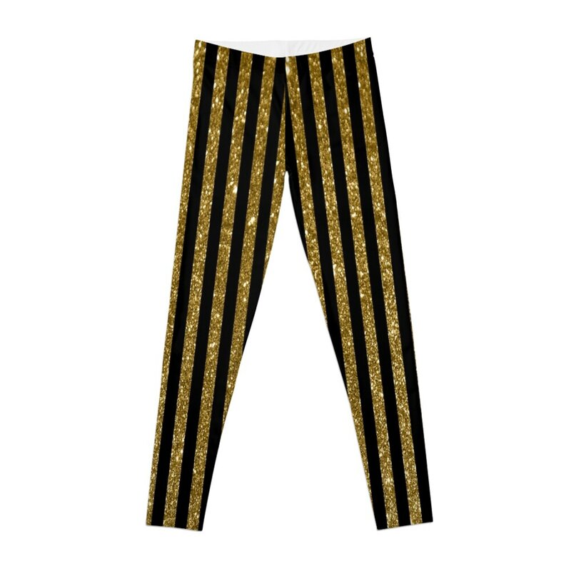 Черно-золотые блестящие винтажные полосатые леггинсы, Спортивная Женская Спортивная одежда для спортзала, женские леггинсы