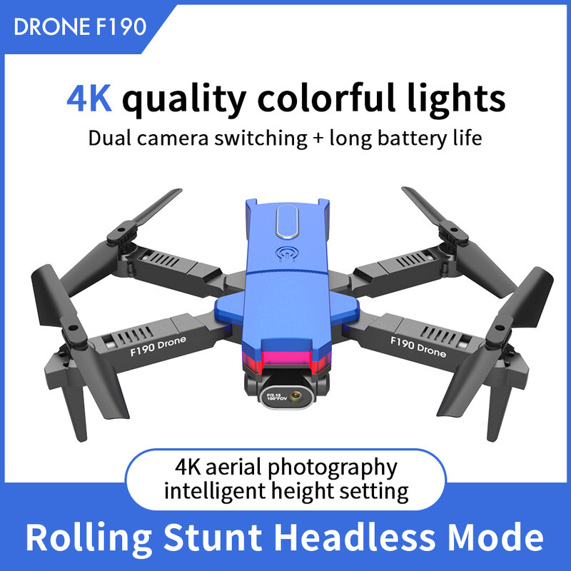 F190 Folding Mini Fotografia Aérea Drone, Altura Fixa Quadcopter, Brinquedo Luz Colorida, Aviões de Controle Remoto, Presente Dia das Crianças