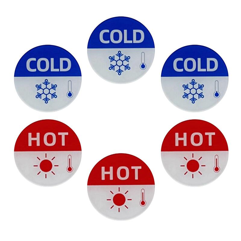 6Pcs Hot and Cold Signs Round Universal Easy to Use Sticker Signs Multipurpose Hot Cold Label for Kichen Bathroom Faucets Sink