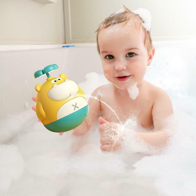 Juguete de fuente de baño con forma de hipopótamo para bebé, juguete de agua para bañera, desarrollo cognitivo, 360 grados