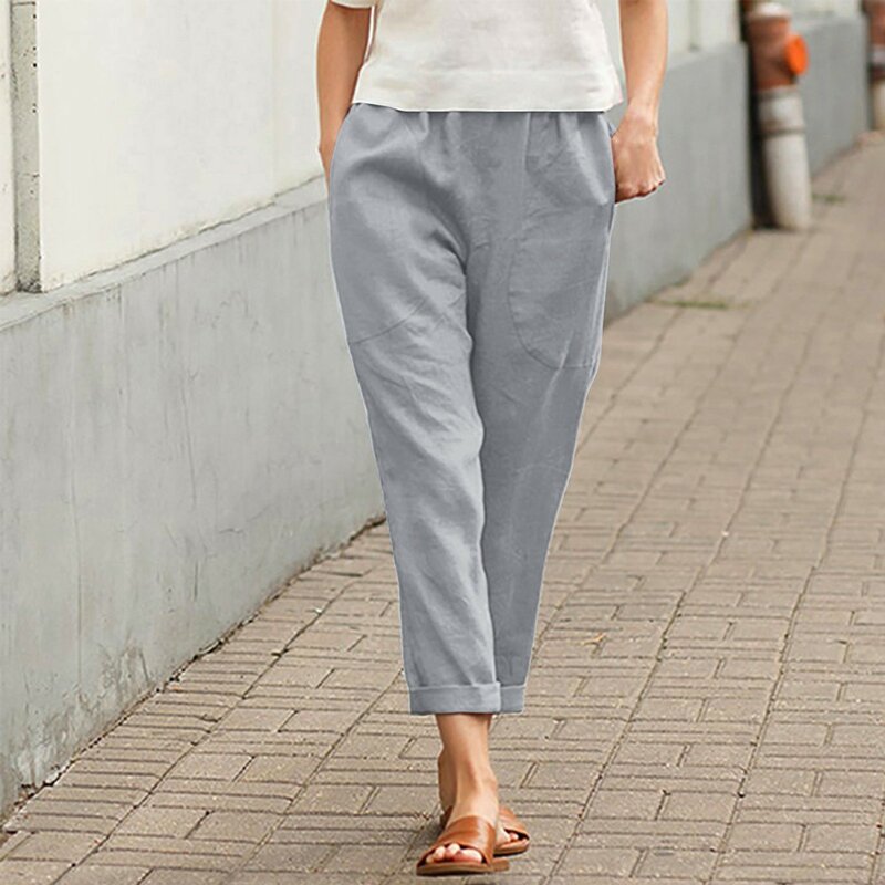 Pantalones de pierna recta de algodón con bolsillo para mujer, pantalones sencillos de Color sólido, informales, sueltos, versátiles, uso diario