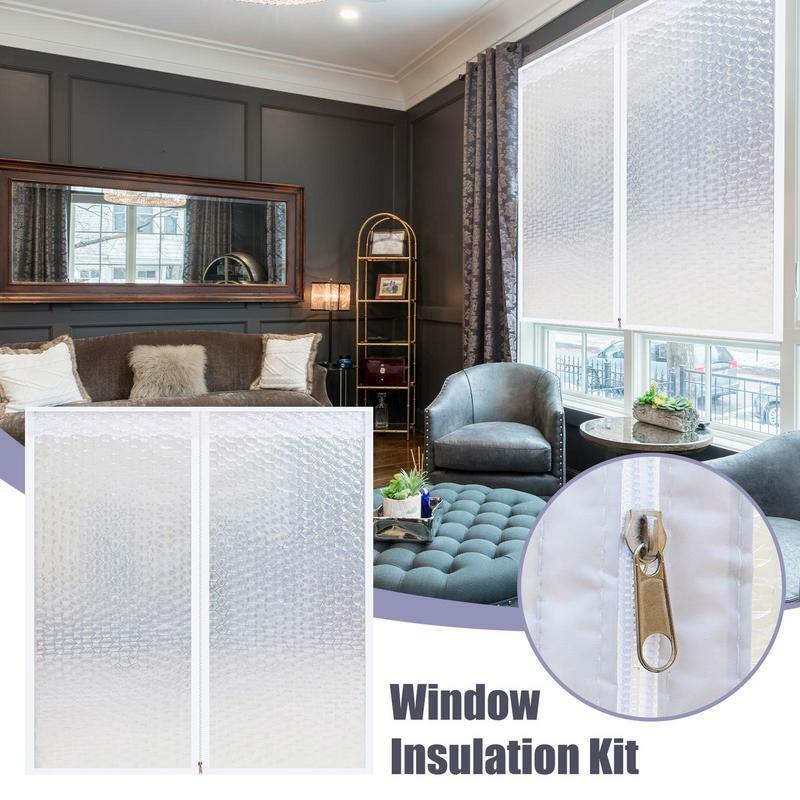 Kit d'isolation de fenêtre transparent, film rétractable, auto-adhésif, protection thermique intérieure, kit isolant coupe-vent, fermeture éclair