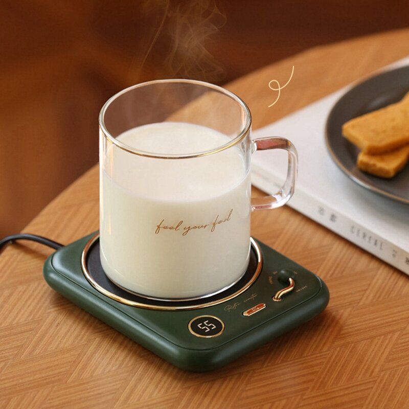 Pemanas cangkir kopi, Coaster pemanas suhu konstan kantor, tampilan Digital pengaturan suhu steker AS hijau