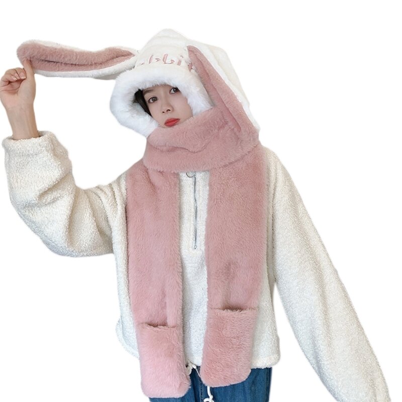 กระต่ายหูWindproofผ้าพันคอNoveltyหมวกสบายๆหมวกลำลองขนแกะสาวKawaiiอุปกรณ์เสริม