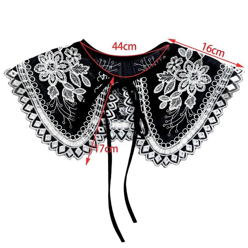 Black Hollowed Out Embroidered Fake Collar DIY Clothing Accessories Lace Up Shawl Dress Blouse Decor Fake Collar