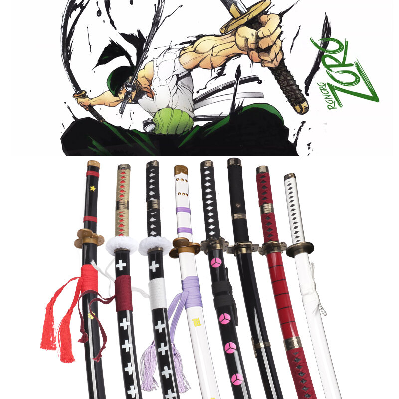 Zoro Sword-Katana de madera de bambú Roronoa Zoro, accesorio de arma, Cosplay de personajes de Anime, regalos para amigos y regalo de fiesta, 80cm