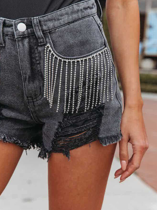 Damskie Tassel poszarpane szorty dżinsowe moda postrzępione surowe Hem frędzlami krótkie dżinsy najnowsze spodnie letnia damska odzież codzienna