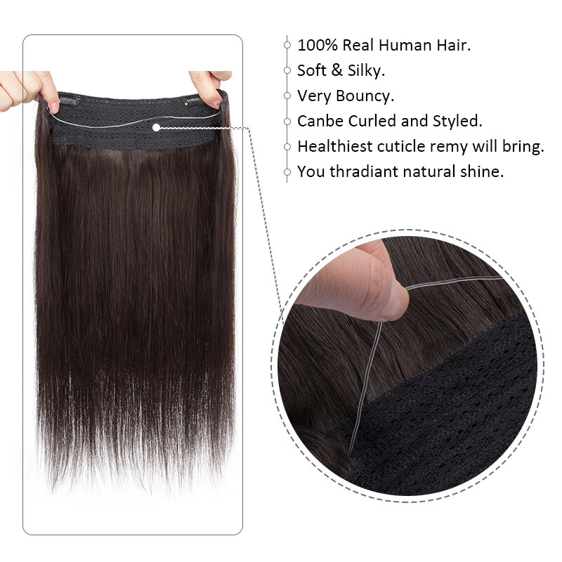 Prawdziwe ludzkie włosy przedłużenie włosy Clip in stosuje się z niewidocznym drutem naturalne włosy 5 klipsach 12-26 Cal linka wędkarska przedłużanie włosów