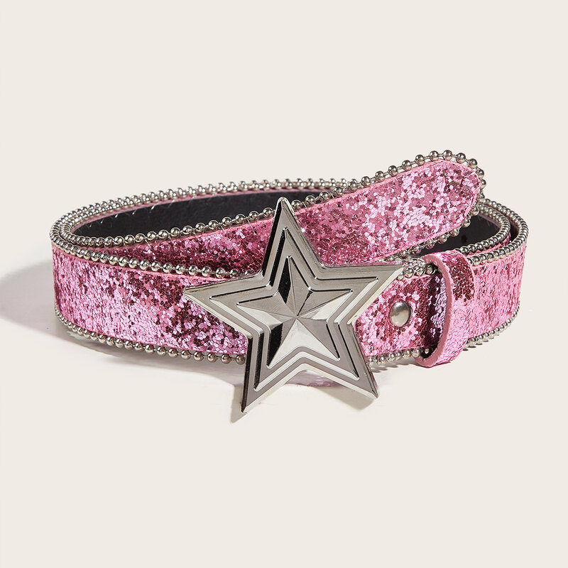 Y2K cintura con fibbia a stella in pelle rosa rilegatura elastica impreziosita in vita strass scintillanti accessori per la decorazione della sposa retrò