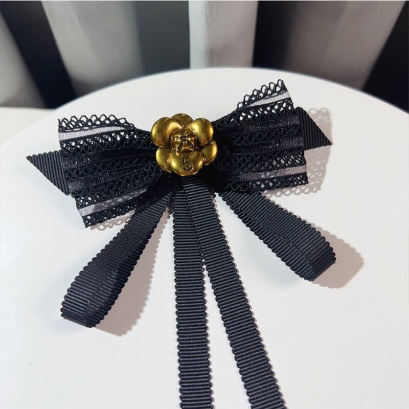 Винтажный кружевной галстук-бабочка с регулируемыми булавками в виде камелии, ювелирное изделие, французская брошь XXFD