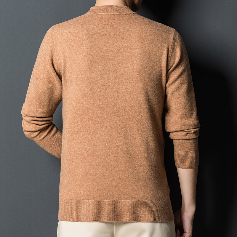 wool Autumn and winter pure Genuine 200% cashmere men's half high neck knitted bottomed sweater