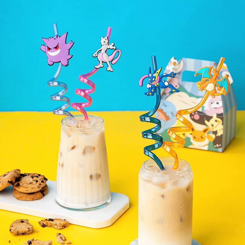 Pokemon Theme Drinking Water Suco de palha, Decoração de festa de aniversário infantil, Pikachu Suprimentos, Baby Shower, 8 unidades por pacote