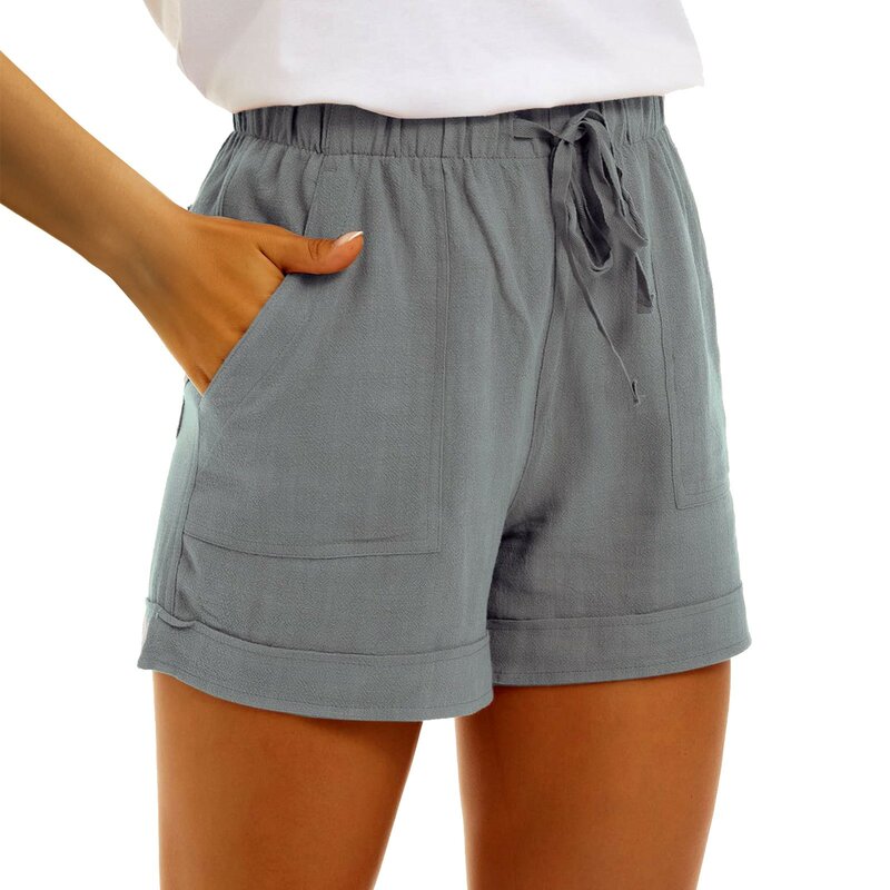 Pantalones cortos de lino y algodón para mujer, ropa básica para el hogar, Mini pantalón, parte inferior de cintura alta, de verano, talla grande