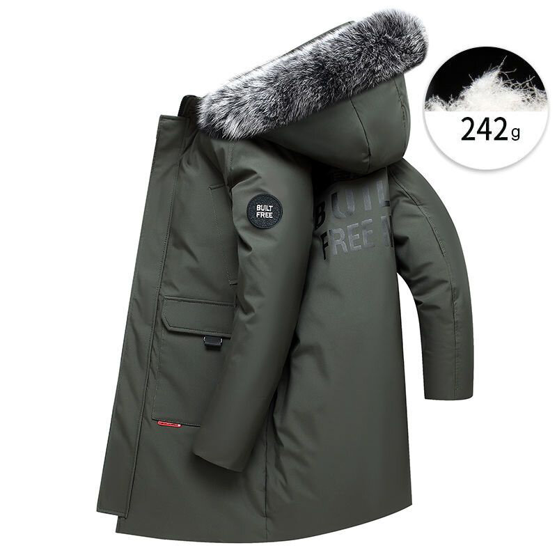 남성용 따뜻한 온열 다운 코트, 남성용 재킷, 강화 후드, 화이트 덕 다운, 가짜 여우 헤어 코트, 겨울 코트, 무료 배송