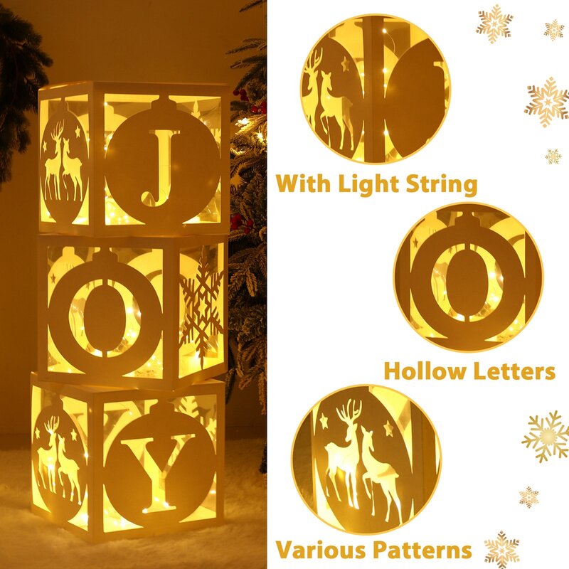Christmas Hollow Box With Light Snowflake JOY Night Lights Merry Christmas Decorations 2023 Xmas Natal Gifts New Year 2024
