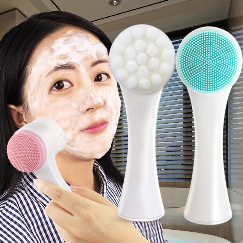 Cepillo Facial de Gel de sílice, limpiador Facial de doble cara, producto para eliminar espinillas, limpiador de poros, cepillo Facial exfoliante