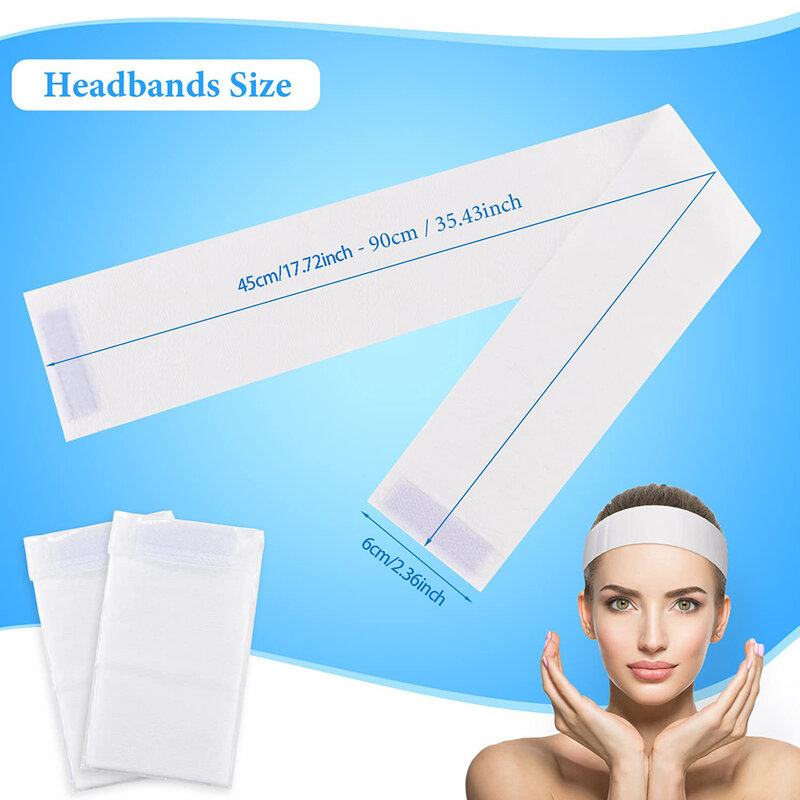 Bando wajah Spa sekali pakai, alat kecantikan ikat kepala elastis dapat disesuaikan regang 100 buah