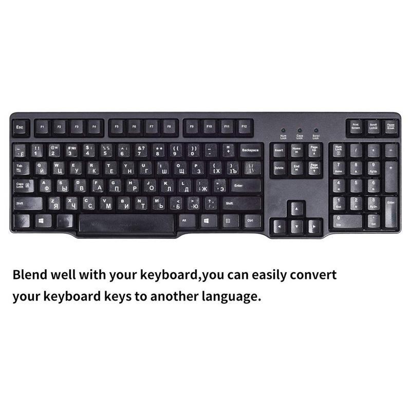 Russisch spanisch französisch deutsch tastatur aufkleber buchstaben alphabet layout aufkleber schwarzer aufkleber für laptop desktop pc computer