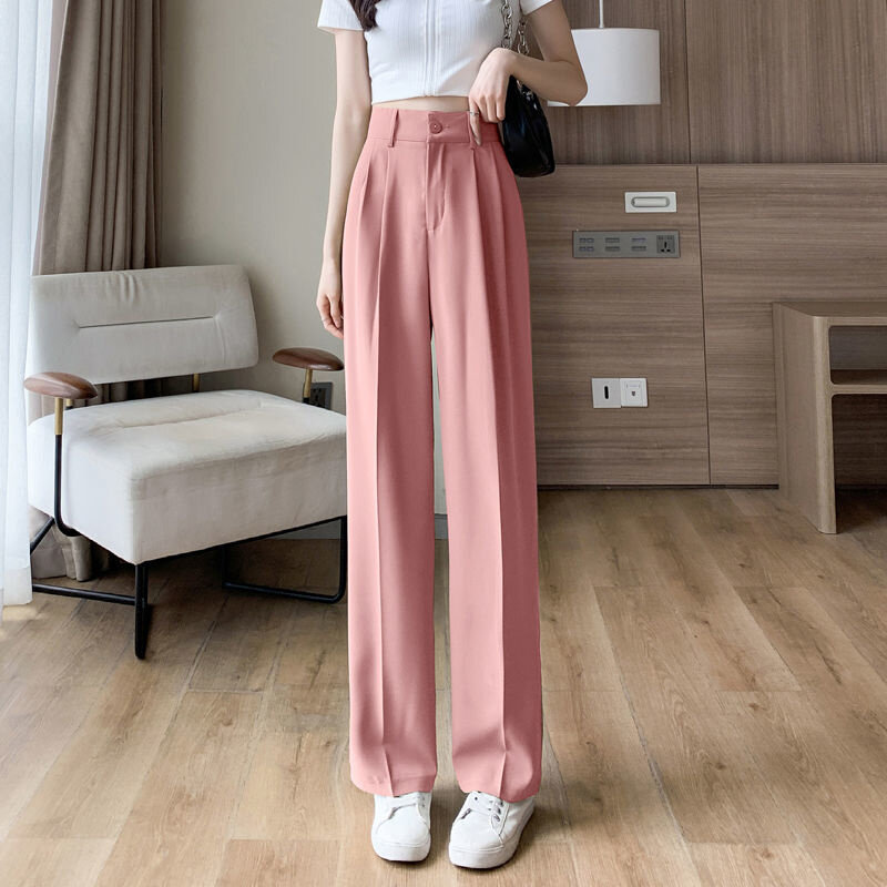 Женские брюки с широкими штанинами, повседневные Прямые Штаны из вискозы с высокой талией, корейский стиль, лето 2022