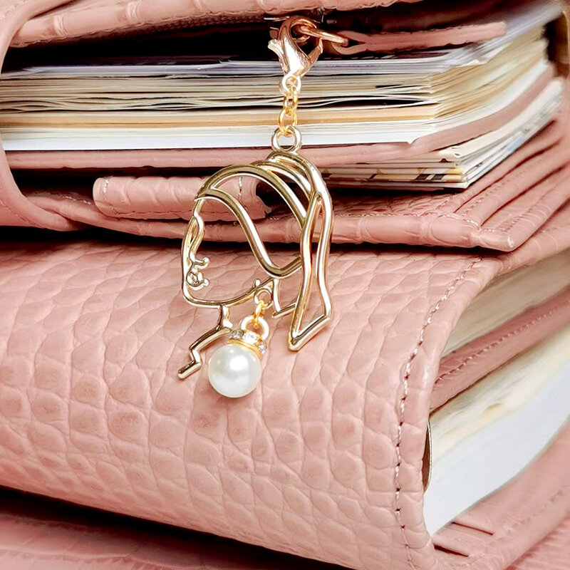 INS Girl zipper head for Journal Notebook Pearl Pendant Organizer Decoration Cute Planner Accessories