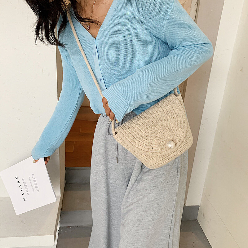 Летняя сумка, женская Соломенная плетеная Сумка, модная маленькая сумка-мессенджер, Новая повседневная сумка через плечо в Корейском стиле