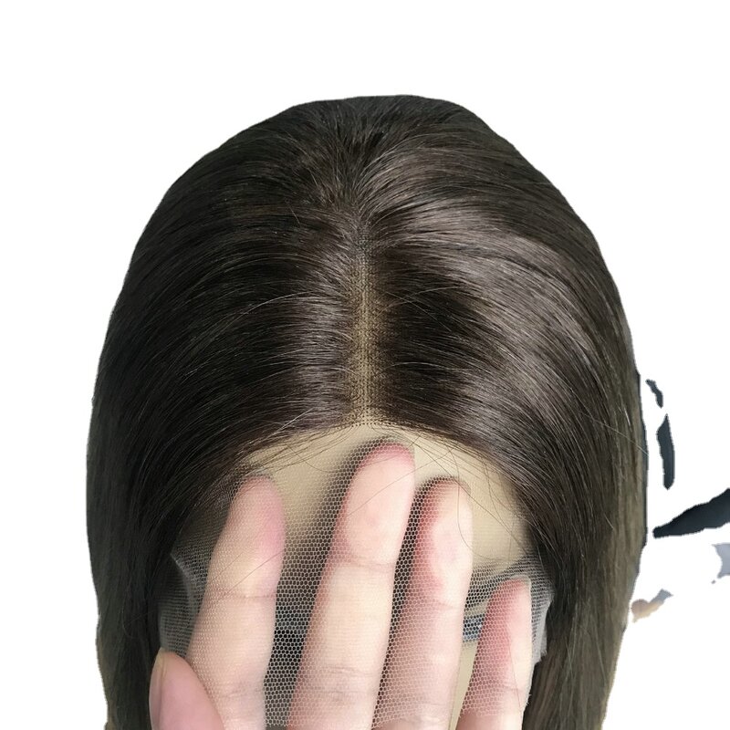 Hstonir topos u parte peruca de cabelo humano remy europeu para judeu perucas curtas loira frente do laço das mulheres kosher cabelo castanho escuro g046