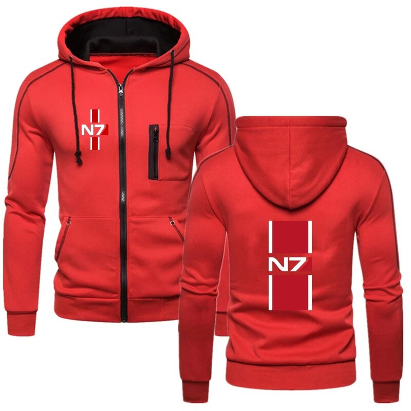 N7 Mass Effect uomo primavera e autunno stampa tinta unita con cappuccio con cappuccio moda Casual manica lunga cappotto con cerniera top
