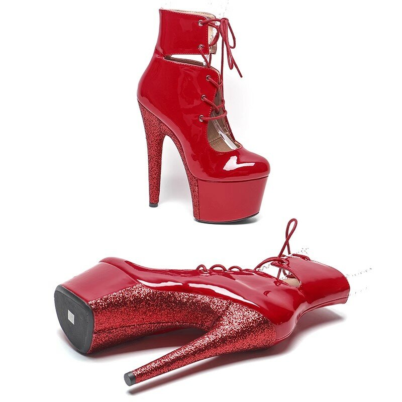 Auman Ale-Botines de tacón alto exótico para mujer, botas de punta redonda, zapatos de baile en barra, Sexy, PU, 17CM/7 pulgadas, 152