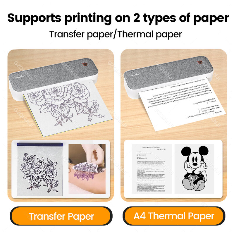 Drukarki termiczne A4 bezprzewodowy Transfer tatuażu Bluetooth USB drukarka przenośna maszyna tekst PDF drukarka dokumentów z papierem