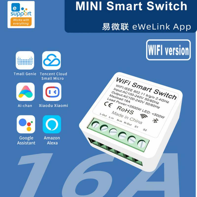 Miniinterruptor inteligente con Wifi, dispositivo de 16A, temporizador de Control bidireccional, inalámbrico, automatización del hogar, Compatible con Alexa Home