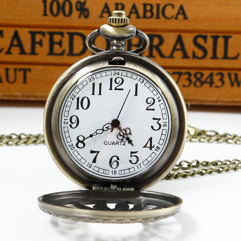 นาฬิกาแขวนแบบกลวงควอทซ์แบบมีช่องใส่นาฬิกาย้อนยุคกระเป๋าทองสัมฤทธิ์โบราณสร้อยคอจี้ห้อยสำหรับผู้ชาย