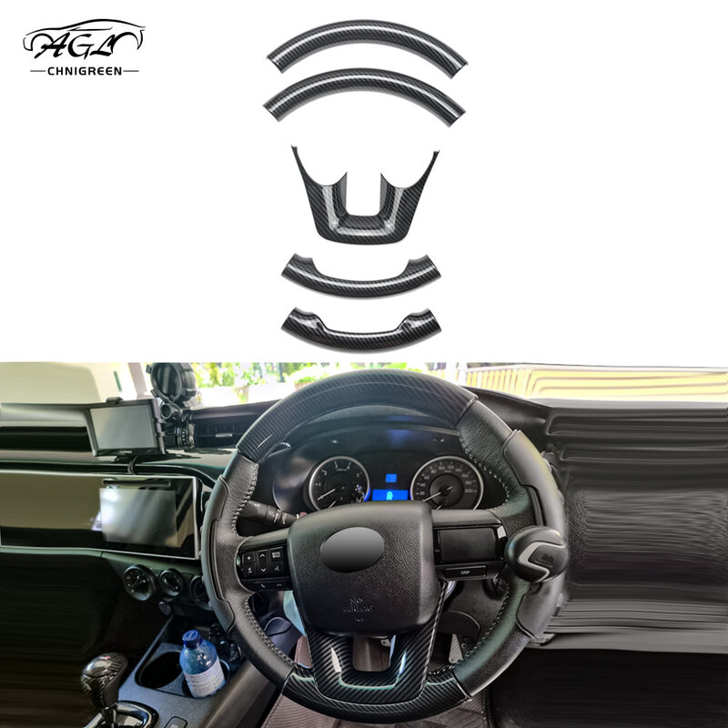 5pcs Carbon Fiber Color Steering Wheel Decorative Trim Cover for Fortuner Toyota Hilux Revo Conquest 2015-2021