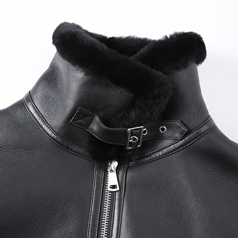 신제품 레이디 정품 양피 재킷 7944B, 두껍고 따뜻한 양털 안감 바이커 패션 모토 오버코트 2022