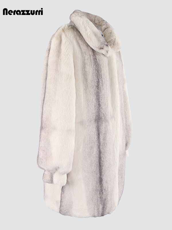 Nerazzurri zima kolorowe grube ciepłe płaszcz ze sztucznego futra gradientowe kobiety z długim rękawem luźna stylowa luksusowa elegancka puszysta kurtka 2023