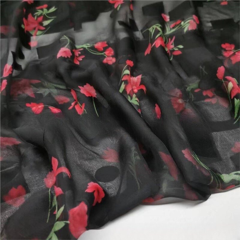 Geometric Cut Polyester Chiffon Printed Fabric Diy Hand Sewing Fashion Dress