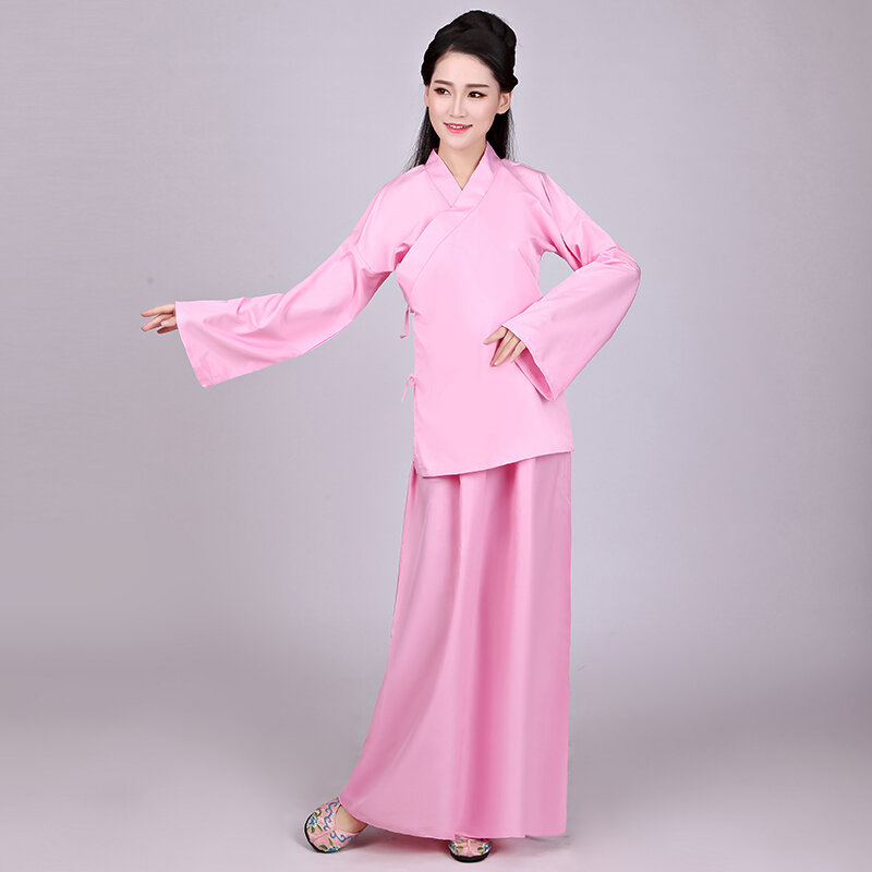 Hanfu – Costume chinois ancien pour femmes, hauts longs pantalons, ensemble blanc rose, vêtements de nuit unisexes