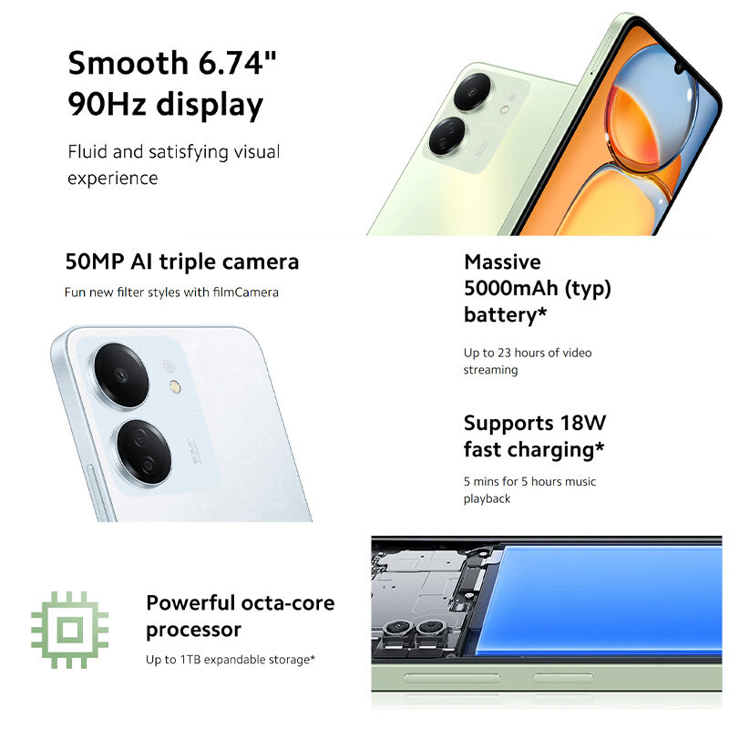 Xiaomi-Smartphone Redmi 13C 4G, versión Global, MIUI 14, pantalla de 6,74 pulgadas, 90Hz, MTK, Helio G85, ocho núcleos, cámara de 50MP, batería de 5000mAh, NFC