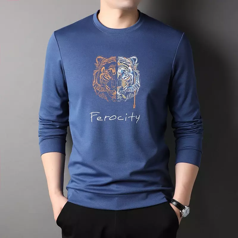 Men's Spring New Fashion Animal Print Personalized Round Neck Long Sleeved Sweater