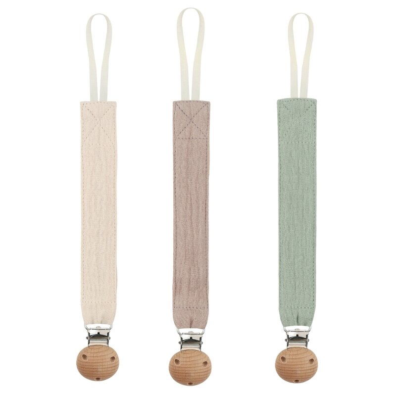 3pcs Pacifier Clips Wooden Teether Holder Newborn Soother Chain for Infant Baby
