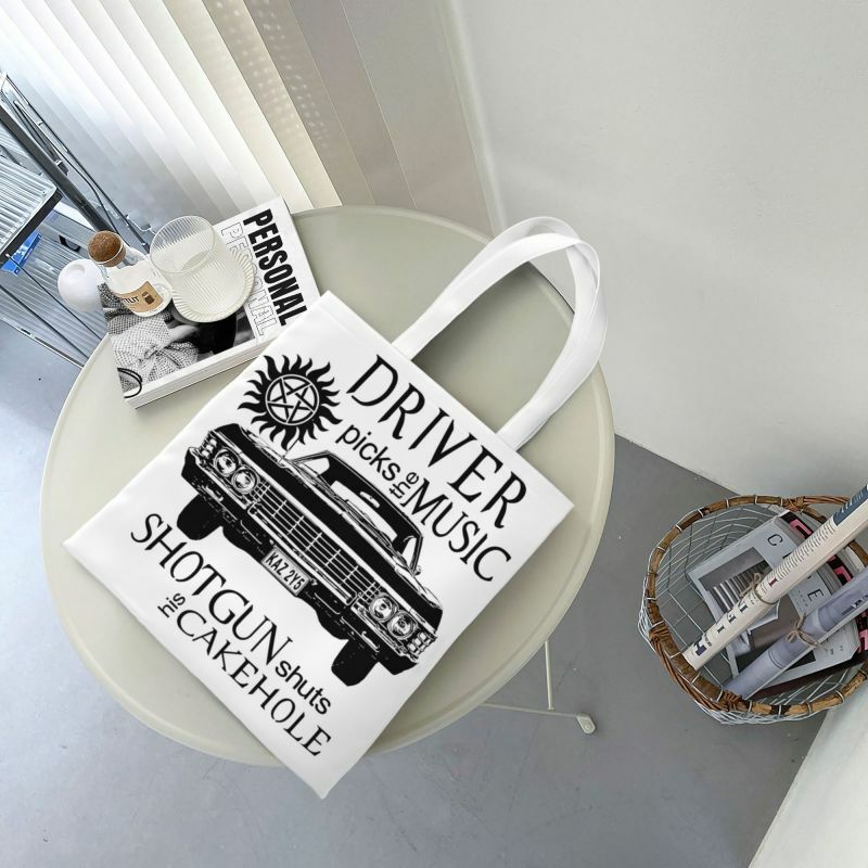Kawaii Printing Driver Picks The Music Shopping Tote Bags Washable Canvas Shopper Shoulder Supernatural TV Show Handbag