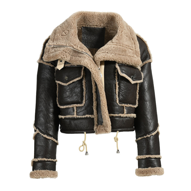 Luxionuo 여성용 겨울 시어링 모피 코트, 진짜 양가죽 가죽 재킷, 따뜻한 겉옷, 2022 새로운 스타일