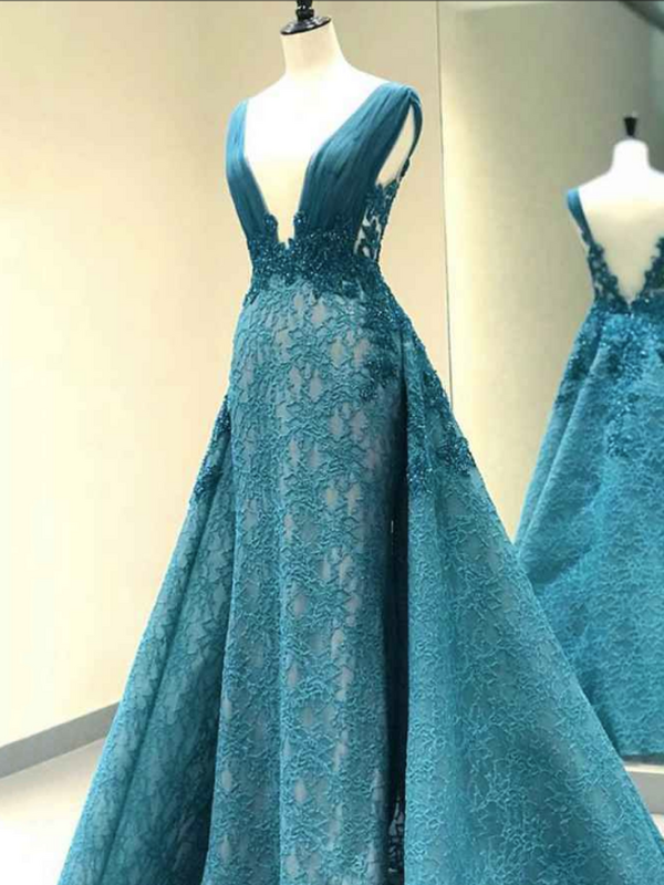 Oisslec Evening Dress Lace Applique Prom Dress Beading Fromal Dress Tight Celebrity Dresses V Neck Party Dress Tulle Customize
