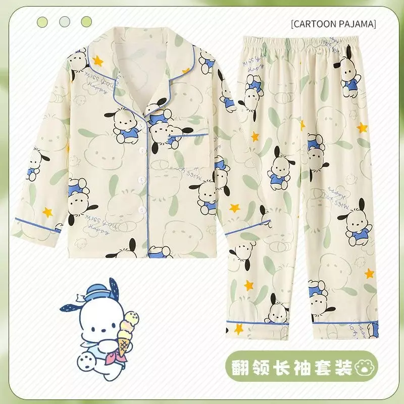 New Sanrios Children Milk Silk Pajamas Hello Kitty Cinnamoroll Anime Girl Boy Sleepwear Autumn Pajamas Kids Homewear Clothes