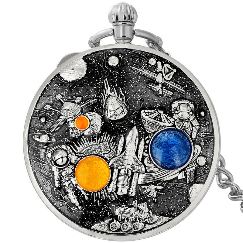 Reloj Musical creativo para hombres y mujeres, pulsera Manual de cuarzo de bolsillo con diseño de astronautas espaciales, cadena FOB, regalo coleccionable