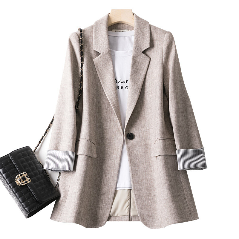 Женский деловой костюм в клетку, повседневный блейзер с длинным рукавом, жакет для работы и офиса, весна 2022